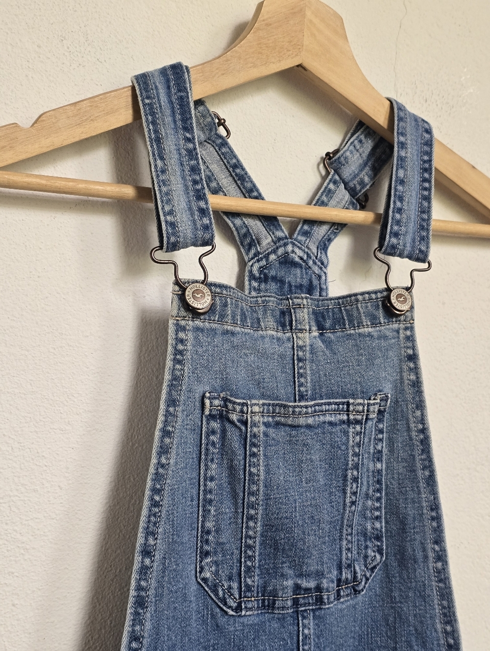 Hollister XS Distressed Denim Overalls Light Wash Skinny Fit - Picture 7 of 15